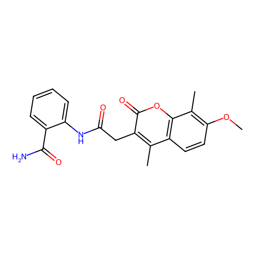 2-(2-(7-methoxy-4,8-dimethyl-2-oxo-2H-chromen-3-yl)acetamido)benzamide structure
