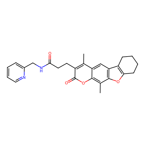 3-(4,11-dimethyl-2-oxo-6,7,8,9-tetrahydro-2H-benzofuro[3,2-g]chromen-3-yl)-N-(pyridin-2-ylmethyl)propanamide structure