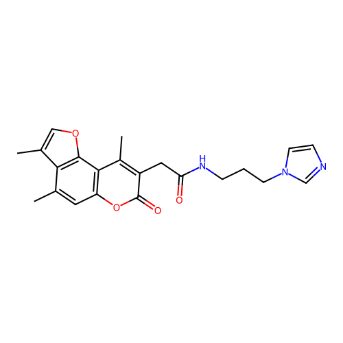 N-(3-(1H-imidazol-1-yl)propyl)-2-(3,4,9-trimethyl-7-oxo-7H-furo[2,3-f]chromen-8-yl)acetamide structure
