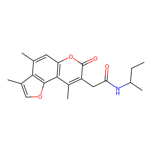 N-(sec-butyl)-2-(3,4,9-trimethyl-7-oxo-7H-furo[2,3-f]chromen-8-yl)acetamide structure