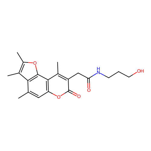 N-(3-hydroxypropyl)-2-(2,3,4,9-tetramethyl-7-oxo-7H-furo[2,3-f]chromen-8-yl)acetamide structure