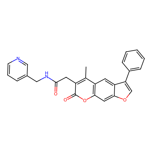 2-(5-methyl-7-oxo-3-phenyl-7H-furo[3,2-g]chromen-6-yl)-N-(pyridin-3-ylmethyl)acetamide structure