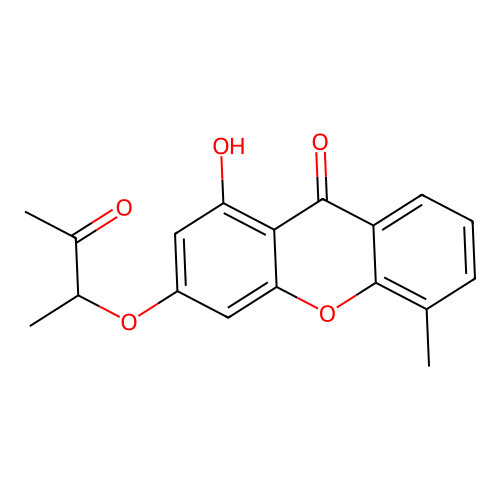 1-hydroxy-5-methyl-3-((3-oxobutan-2-yl)oxy)-9H-xanthen-9-one structure