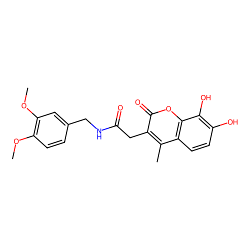 2-(7,8-dihydroxy-4-methyl-2-oxo-2H-chromen-3-yl)-N-(3,4-dimethoxybenzyl)acetamide structure