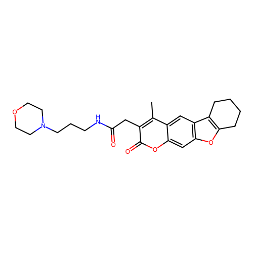 2-(4-methyl-2-oxo-6,7,8,9-tetrahydro-2H-benzofuro[3,2-g]chromen-3-yl)-N-(3-morpholinopropyl)acetamide structure