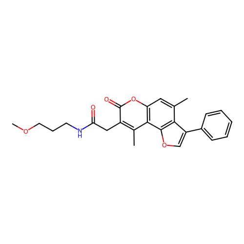 2-(4,9-dimethyl-7-oxo-3-phenyl-7H-furo[2,3-f]chromen-8-yl)-N-(3-methoxypropyl)acetamide structure