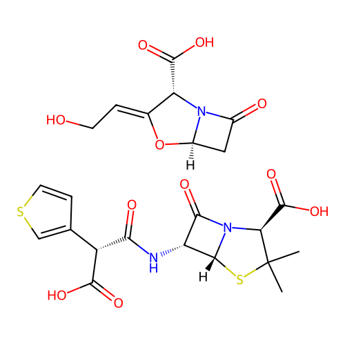 Clavulanic acid-ticarcillin mixt. structure