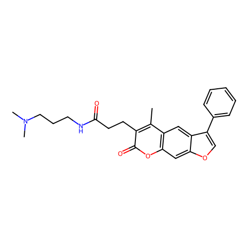 N-(3-(dimethylamino)propyl)-3-(5-methyl-7-oxo-3-phenyl-7H-furo[3,2-g]chromen-6-yl)propanamide structure