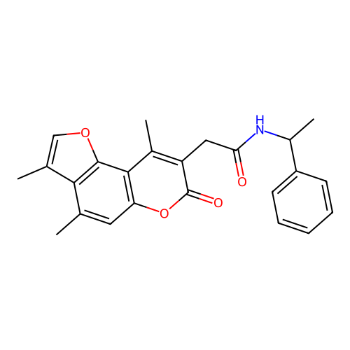 N-(1-phenylethyl)-2-(3,4,9-trimethyl-7-oxo-7H-furo[2,3-f]chromen-8-yl)acetamide structure