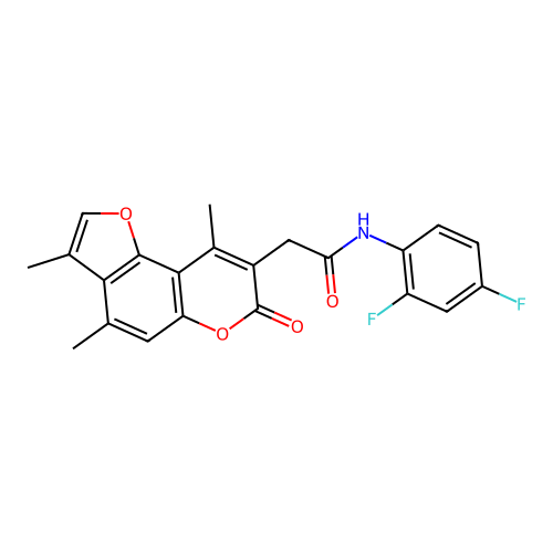 N-(2,4-difluorophenyl)-2-(3,4,9-trimethyl-7-oxo-7H-furo[2,3-f]chromen-8-yl)acetamide structure