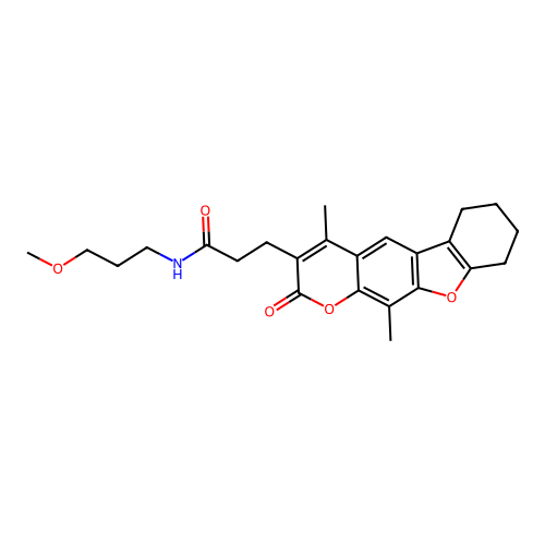 3-(4,11-dimethyl-2-oxo-6,7,8,9-tetrahydro-2H-benzofuro[3,2-g]chromen-3-yl)-N-(3-methoxypropyl)propanamide structure