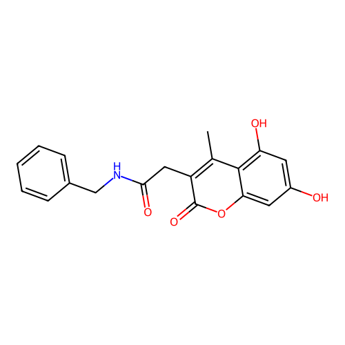 N-benzyl-2-(5,7-dihydroxy-4-methyl-2-oxo-2H-chromen-3-yl)acetamide structure