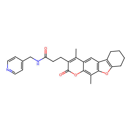 3-(4,11-dimethyl-2-oxo-6,7,8,9-tetrahydro-2H-benzofuro[3,2-g]chromen-3-yl)-N-(pyridin-4-ylmethyl)propanamide structure
