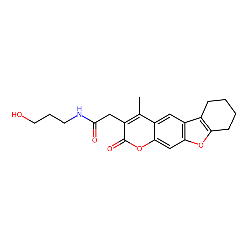 N-(3-hydroxypropyl)-2-(4-methyl-2-oxo-6,7,8,9-tetrahydro-2H-benzofuro[3,2-g]chromen-3-yl)acetamide structure