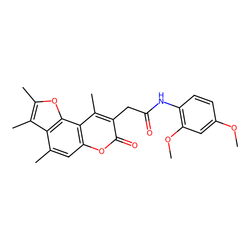 N-(2,4-dimethoxyphenyl)-2-(2,3,4,9-tetramethyl-7-oxo-7H-furo[2,3-f]chromen-8-yl)acetamide structure