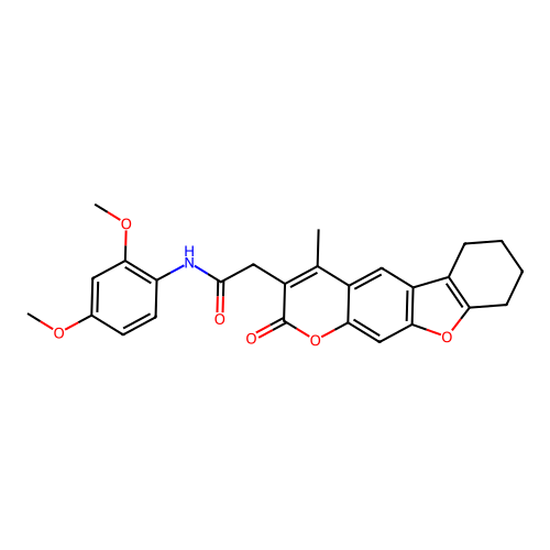 N-(2,4-dimethoxyphenyl)-2-(4-methyl-2-oxo-6,7,8,9-tetrahydro-2H-benzofuro[3,2-g]chromen-3-yl)acetamide structure