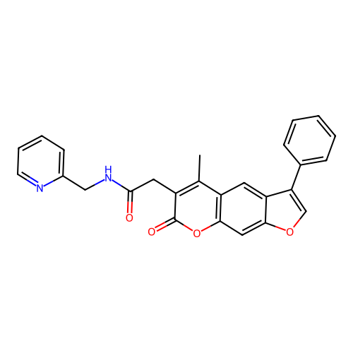 2-(5-methyl-7-oxo-3-phenyl-7H-furo[3,2-g]chromen-6-yl)-N-(pyridin-2-ylmethyl)acetamide structure