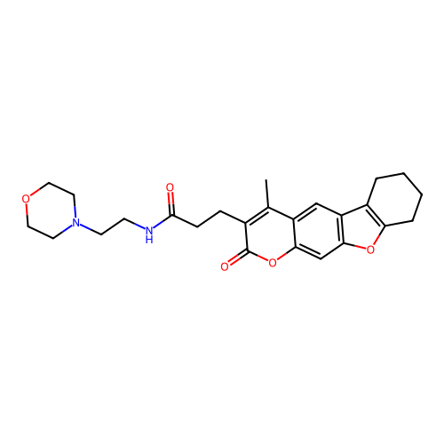 3-(4-methyl-2-oxo-6,7,8,9-tetrahydro-2H-benzofuro[3,2-g]chromen-3-yl)-N-(2-morpholinoethyl)propanamide structure