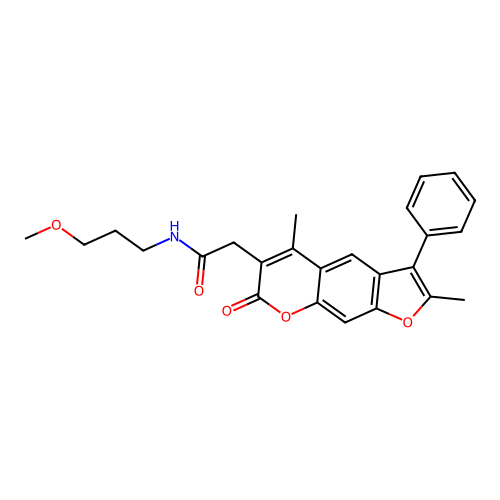 2-(2,5-dimethyl-7-oxo-3-phenyl-7H-furo[3,2-g]chromen-6-yl)-N-(3-methoxypropyl)acetamide structure