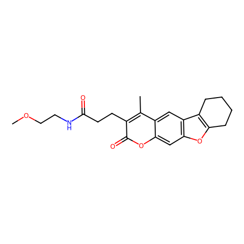 N-(2-methoxyethyl)-3-(4-methyl-2-oxo-6,7,8,9-tetrahydro-2H-benzofuro[3,2-g]chromen-3-yl)propanamide structure