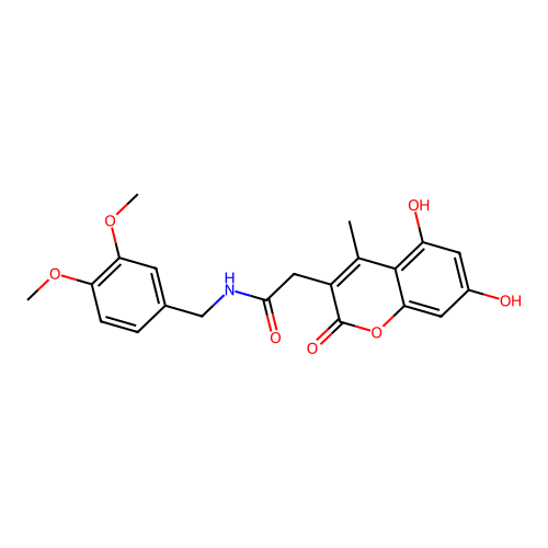 2-(5,7-dihydroxy-4-methyl-2-oxo-2H-chromen-3-yl)-N-(3,4-dimethoxybenzyl)acetamide structure