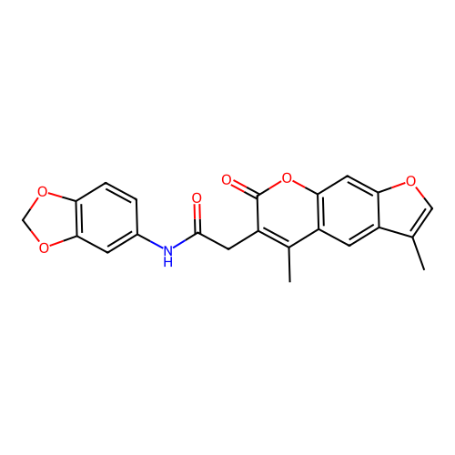 N-(benzo[d][1,3]dioxol-5-yl)-2-(3,5-dimethyl-7-oxo-7H-furo[3,2-g]chromen-6-yl)acetamide structure