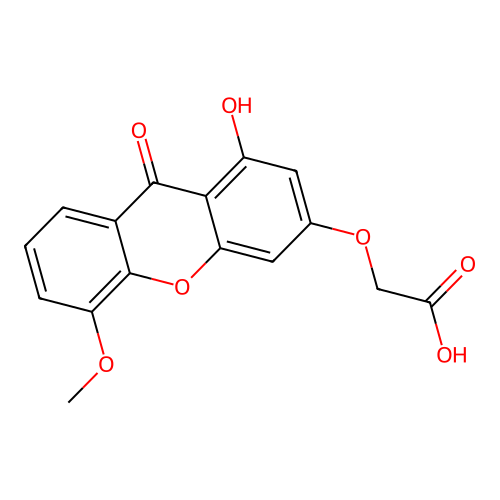 2-((1-hydroxy-5-methoxy-9-oxo-9H-xanthen-3-yl)oxy)acetic acid structure