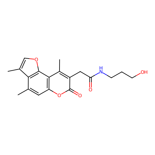N-(3-hydroxypropyl)-2-(3,4,9-trimethyl-7-oxo-7H-furo[2,3-f]chromen-8-yl)acetamide structure