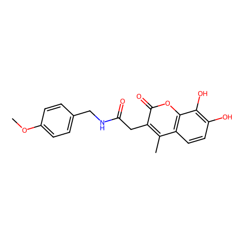 2-(7,8-dihydroxy-4-methyl-2-oxo-2H-chromen-3-yl)-N-(4-methoxybenzyl)acetamide structure