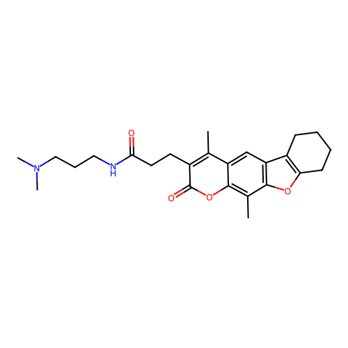 3-(4,11-dimethyl-2-oxo-6,7,8,9-tetrahydro-2H-benzofuro[3,2-g]chromen-3-yl)-N-(3-(dimethylamino)propyl)propanamide structure