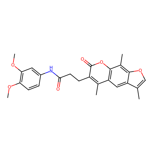 N-(3,4-dimethoxyphenyl)-3-(3,5,9-trimethyl-7-oxo-7H-furo[3,2-g]chromen-6-yl)propanamide structure