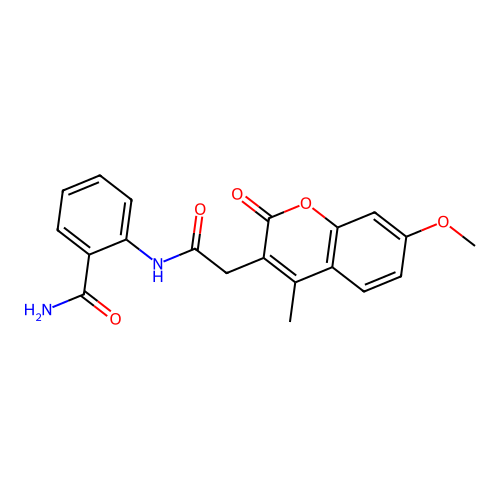 2-(2-(7-methoxy-4-methyl-2-oxo-2H-chromen-3-yl)acetamido)benzamide structure