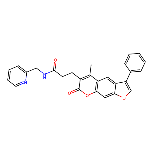 3-(5-methyl-7-oxo-3-phenyl-7H-furo[3,2-g]chromen-6-yl)-N-(pyridin-2-ylmethyl)propanamide structure