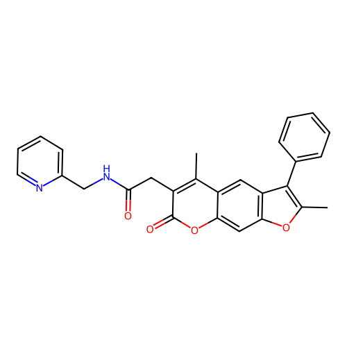 2-(2,5-dimethyl-7-oxo-3-phenyl-7H-furo[3,2-g]chromen-6-yl)-N-(pyridin-2-ylmethyl)acetamide structure