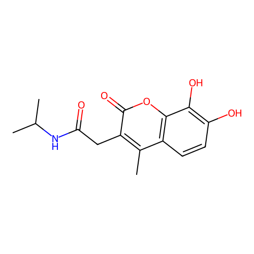 2-(7,8-dihydroxy-4-methyl-2-oxo-2H-chromen-3-yl)-N-isopropylacetamide structure