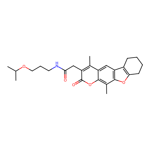 2-(4,11-dimethyl-2-oxo-6,7,8,9-tetrahydro-2H-benzofuro[3,2-g]chromen-3-yl)-N-(3-isopropoxypropyl)acetamide structure