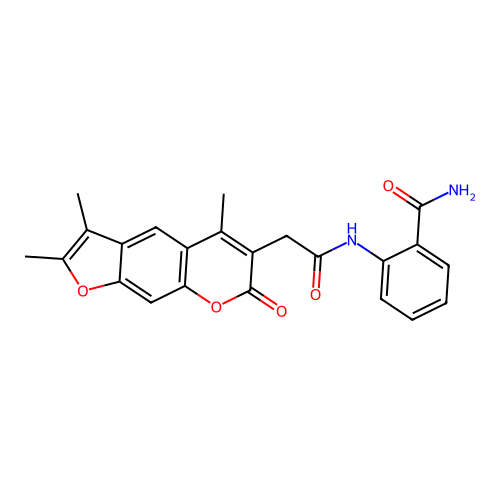 2-(2-(2,3,5-trimethyl-7-oxo-7H-furo[3,2-g]chromen-6-yl)acetamido)benzamide structure
