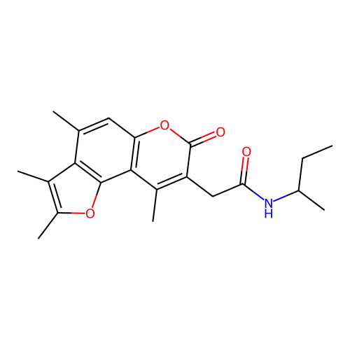 N-(sec-butyl)-2-(2,3,4,9-tetramethyl-7-oxo-7H-furo[2,3-f]chromen-8-yl)acetamide structure