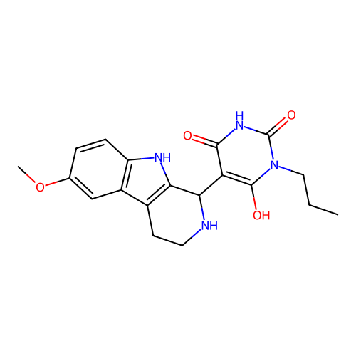 6-hydroxy-5-(6-methoxy-2,3,4,9-tetrahydro-1H-pyrido[3,4-b]indol-1-yl)-3-propylpyrimidine-2,4(1H,3H)-dione structure