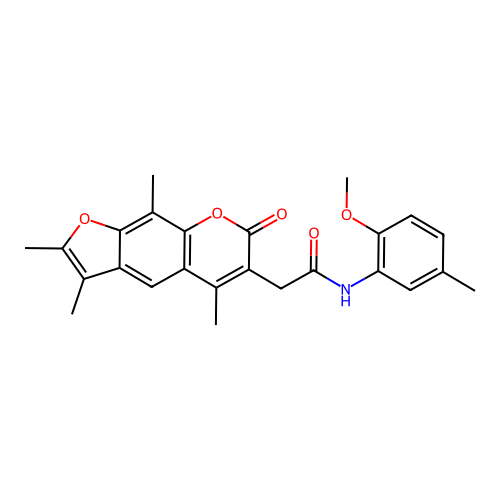 N-(2-methoxy-5-methylphenyl)-2-(2,3,5,9-tetramethyl-7-oxo-7H-furo[3,2-g]chromen-6-yl)acetamide structure