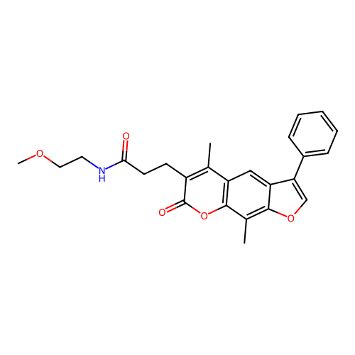 3-(5,9-dimethyl-7-oxo-3-phenyl-7H-furo[3,2-g]chromen-6-yl)-N-(2-methoxyethyl)propanamide structure