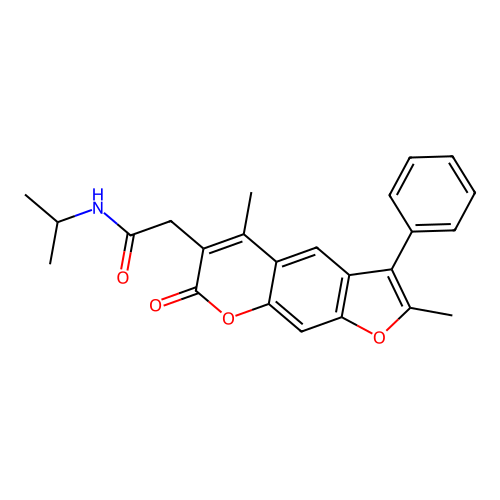 2-(2,5-dimethyl-7-oxo-3-phenyl-7H-furo[3,2-g]chromen-6-yl)-N-isopropylacetamide structure