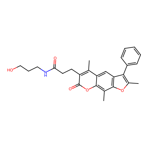 N-(3-hydroxypropyl)-3-(2,5,9-trimethyl-7-oxo-3-phenyl-7H-furo[3,2-g]chromen-6-yl)propanamide structure