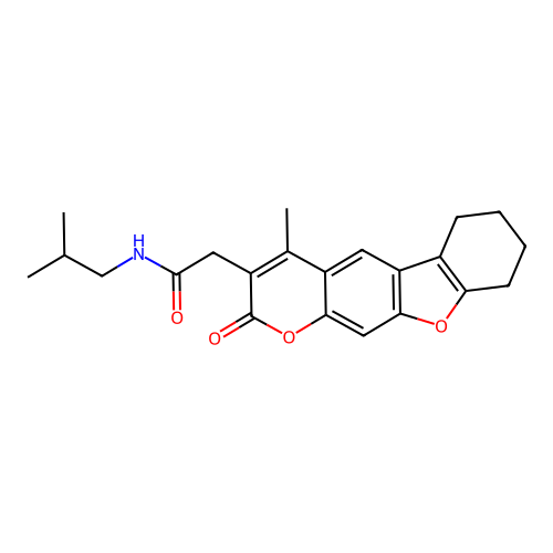 N-isobutyl-2-(4-methyl-2-oxo-6,7,8,9-tetrahydro-2H-benzofuro[3,2-g]chromen-3-yl)acetamide structure