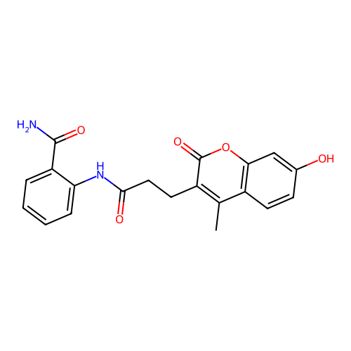 2-(3-(7-hydroxy-4-methyl-2-oxo-2H-chromen-3-yl)propanamido)benzamide structure