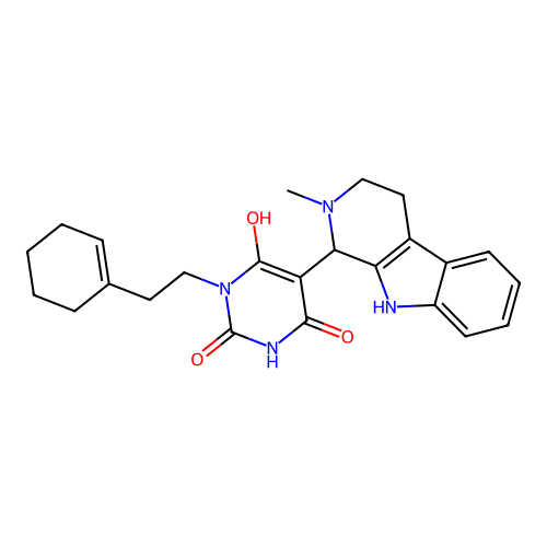 3-(2-(cyclohex-1-en-1-yl)ethyl)-6-hydroxy-5-(2-methyl-2,3,4,9-tetrahydro-1H-pyrido[3,4-b]indol-1-yl)pyrimidine-2,4(1H,3H)-dione structure