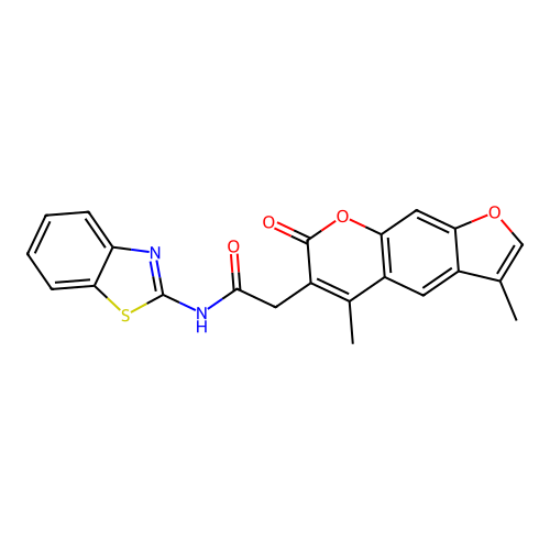 N-(benzo[d]thiazol-2-yl)-2-(3,5-dimethyl-7-oxo-7H-furo[3,2-g]chromen-6-yl)acetamide structure