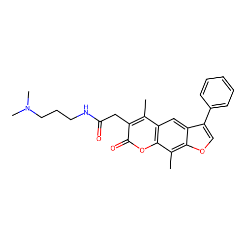 2-(5,9-dimethyl-7-oxo-3-phenyl-7H-furo[3,2-g]chromen-6-yl)-N-(3-(dimethylamino)propyl)acetamide structure