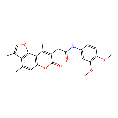 N-(3,4-dimethoxyphenyl)-2-(3,4,9-trimethyl-7-oxo-7H-furo[2,3-f]chromen-8-yl)acetamide structure