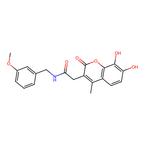 2-(7,8-dihydroxy-4-methyl-2-oxo-2H-chromen-3-yl)-N-(3-methoxybenzyl)acetamide structure
